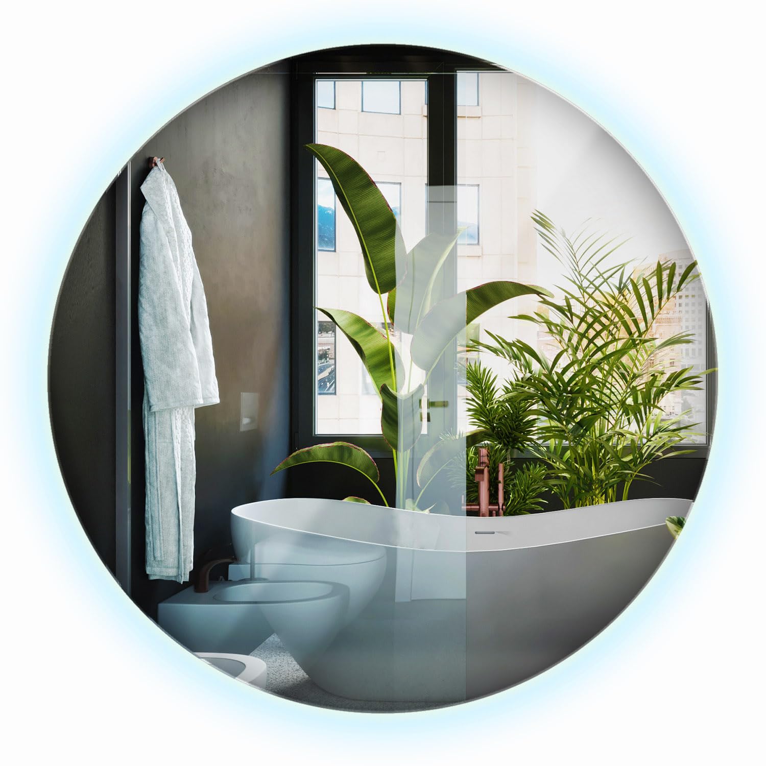 Round Frameless LED Mirror Γ 50cm (19.69 inch) Cold White Light β Makeup, Bathroom, Living Room, Bedroom, Minimalist & Scandinavian Style
