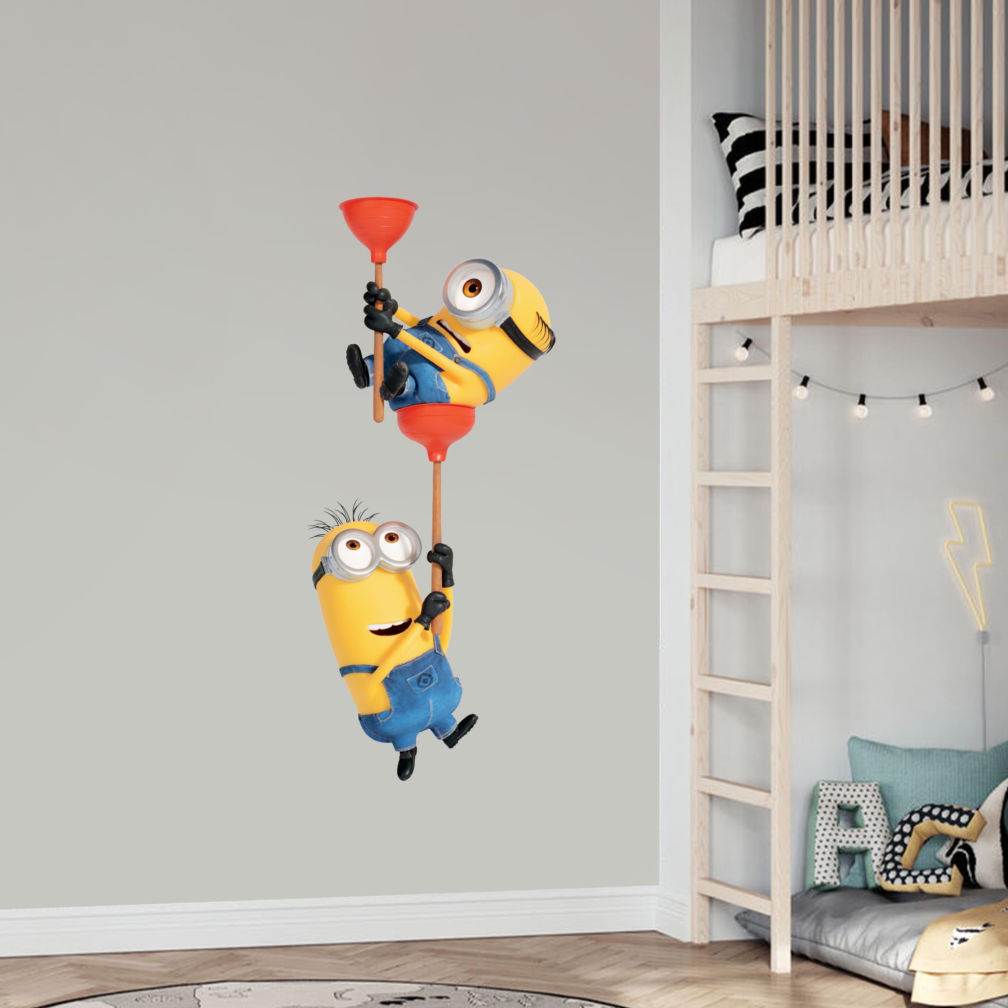 Themed Yellow Despicable Me 4 - Minions Hanging On Plungers Wall Sticker (60Cm Height X 25Cm Width)
