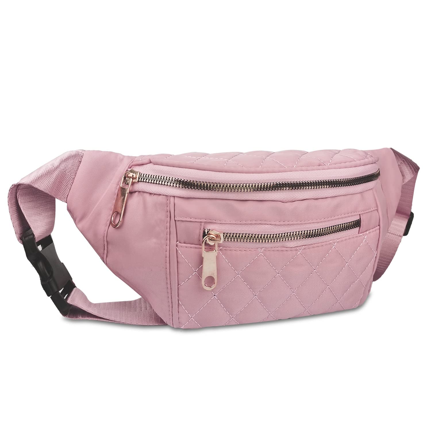 AIKENDO Fanny Pack for Men Women,Crossbody Waist Bag Pack,Belt Bag for Travel Walking Running Hiking Cycling,Easy Carry Any Phone,Wallet, Pink+Golden zipper, One Size, Fashion