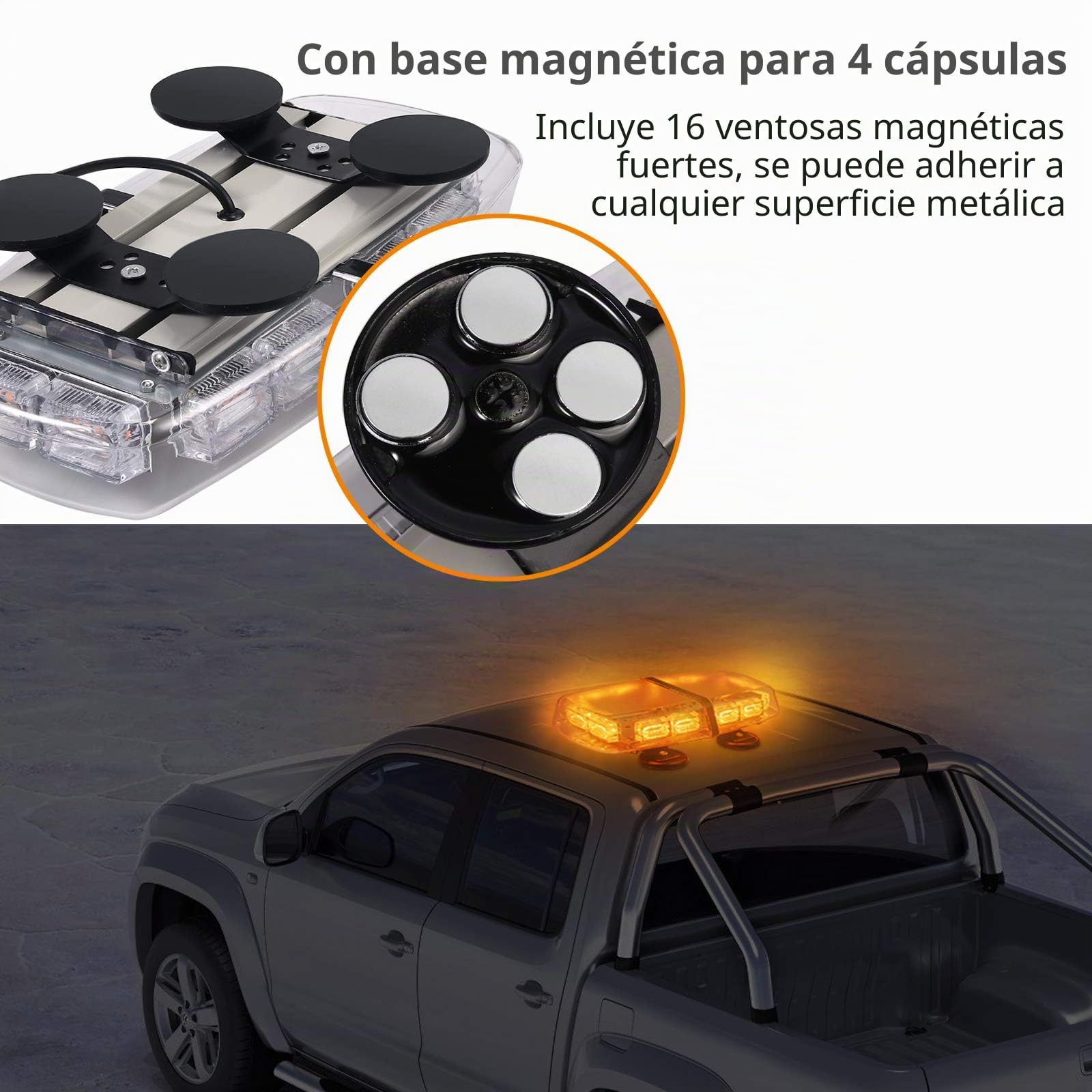 Justech Luz Estroboscópica de Luz de Advertencia 72 LED Ámbar con 4 Fuertes Bases Magnéticas y Cable Recto de 16 Pies 36W Luz de Emergencia de Peligro para 12V 24V Vehículo Remolque Camión