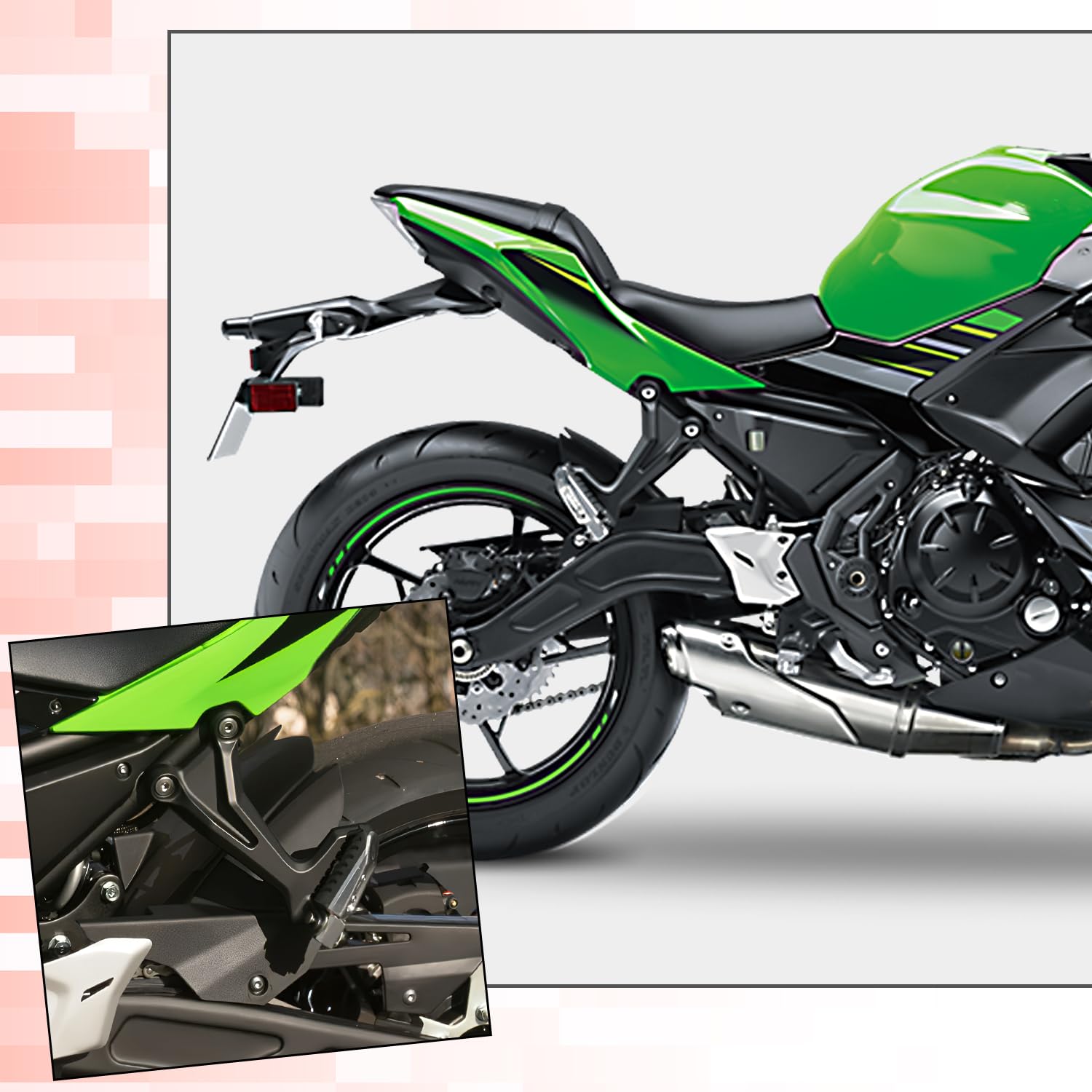 Reposapiés trasero para motocicleta con kit de soportes para Kawasaki Ninja 650/Z650 2017-2024, negro