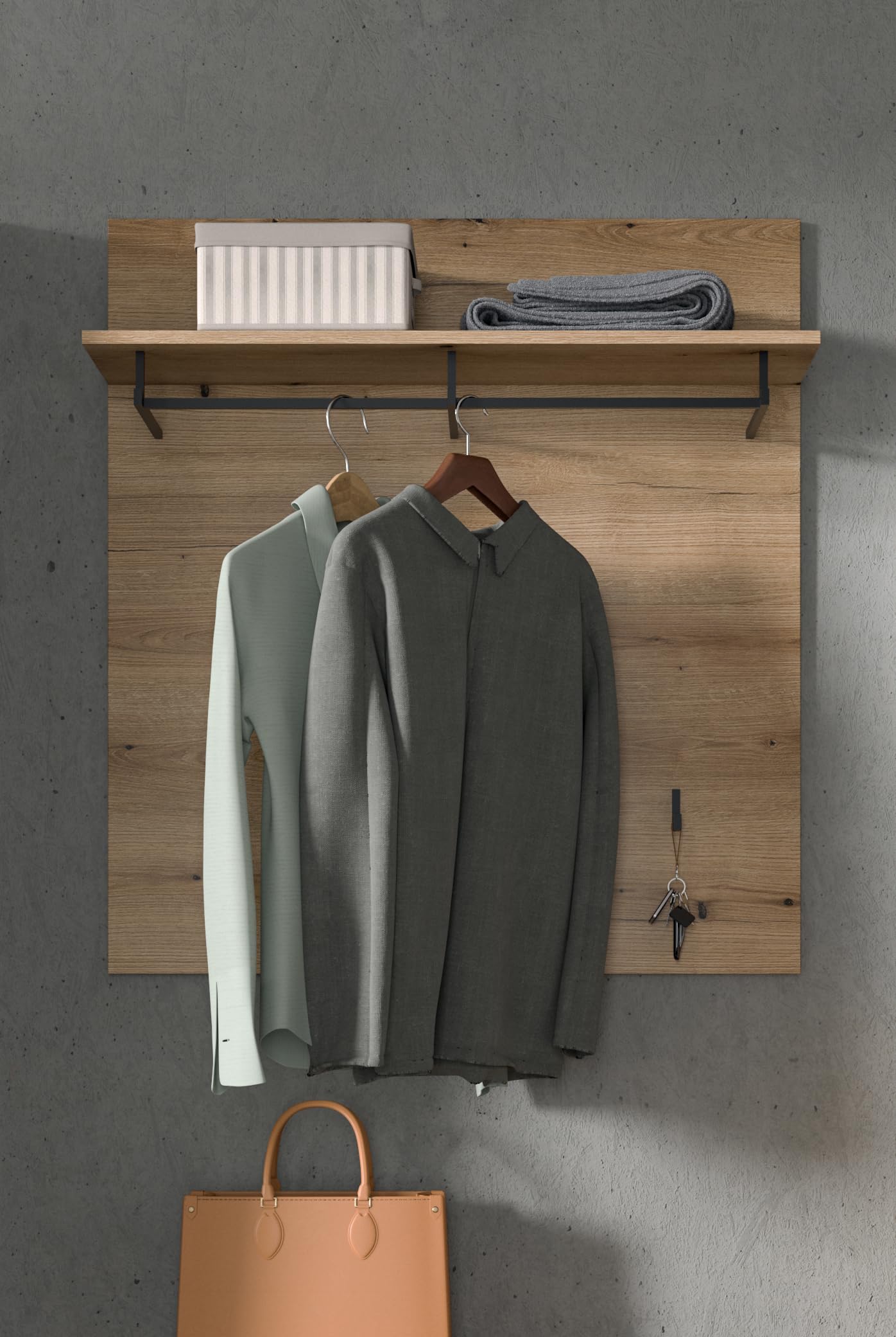 xonox.home Garderobe Scout Wandpaneel Paneel Wandboard Wandgarderobe Garderobenwand Garderobenpaneel Flurpaneel in Evoke Oak Eiche Nb., ca. 90x98x27 cm