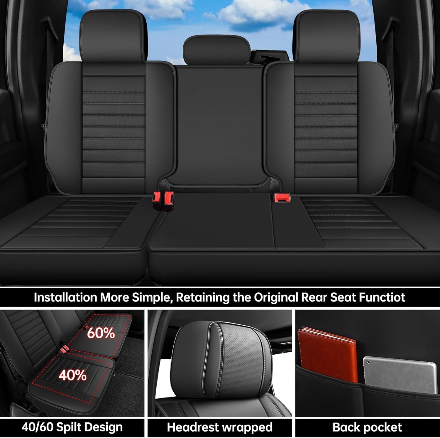 Seat Covers for GMC Sierra Chevy Chevrolet Silverado 1500 2500HD 3500HD 2007-2026, Custom Fit Crew Double Extended Regular Cab, LT LZT RST Trail Boss Waterproof Leather Truck Front Seat Covers(Black)