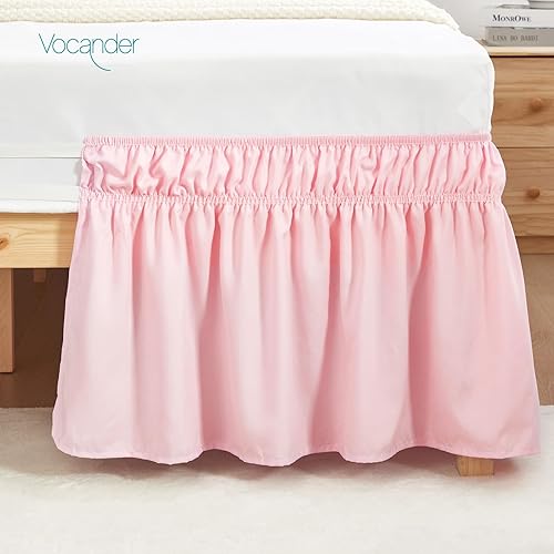 Miniatura 7 de Vocander Falda de Cama Rosa Tamaño Individual con Caída de 14 Pulgadas, Falda de Cama Elástica con Volantes Antipolvo, Fácil de Colocar, Faldas de