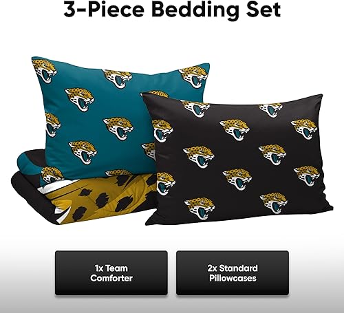 Miniatura 9 de FOCO Las Vegas Raiders NFL - Juego de ropa de cama en una bolsa, edredón de 3 piezas, tamaño individual