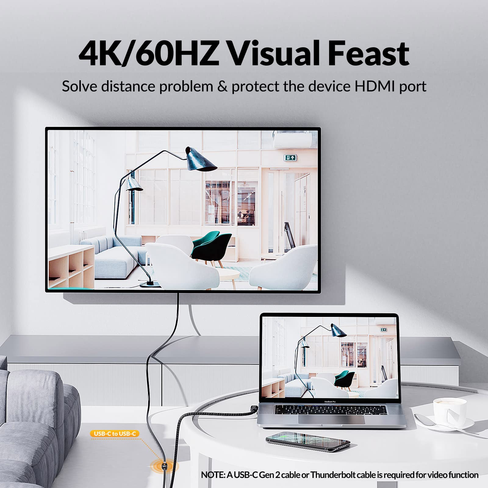 HOTUTUKI Cavo-di Prolunga USB C 240W 3 Metri,3.2 Gen2 4K@60Hz Cavo Type