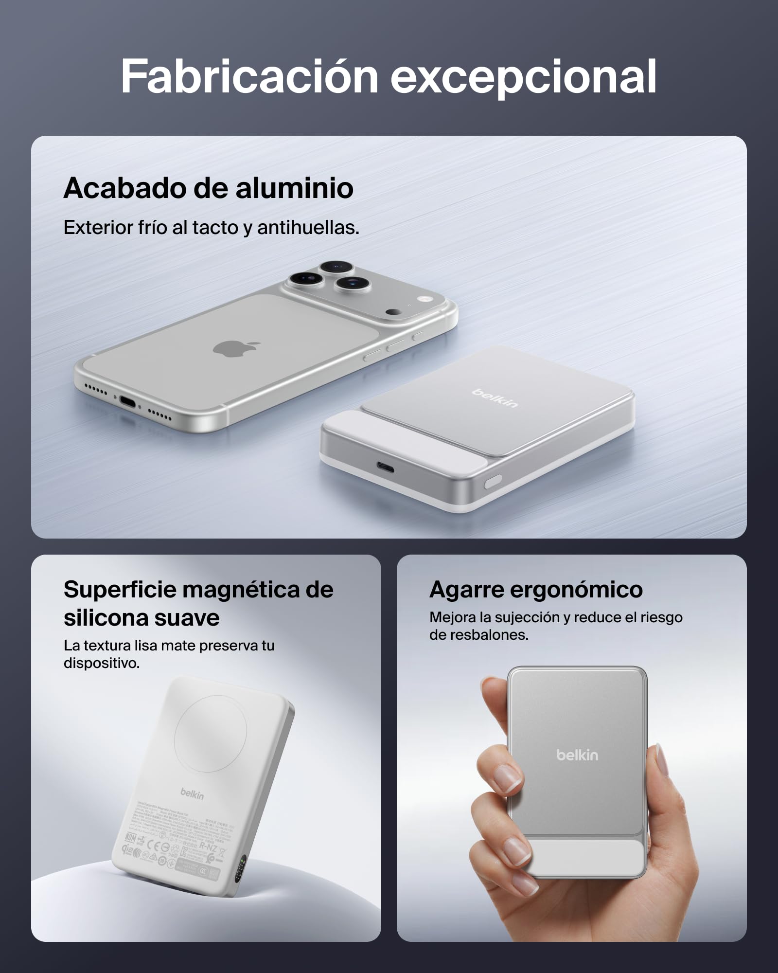 Belkin UltraCharge Batería Externa Magnética 10000 mAh Puerto USB- C Blanco | Power Bank 10000 mAh, Certificación Qi2 25 W, Anillo Magnético, Puerto USB-C, Cable, Autorizada en Aviones, Batería Portátil