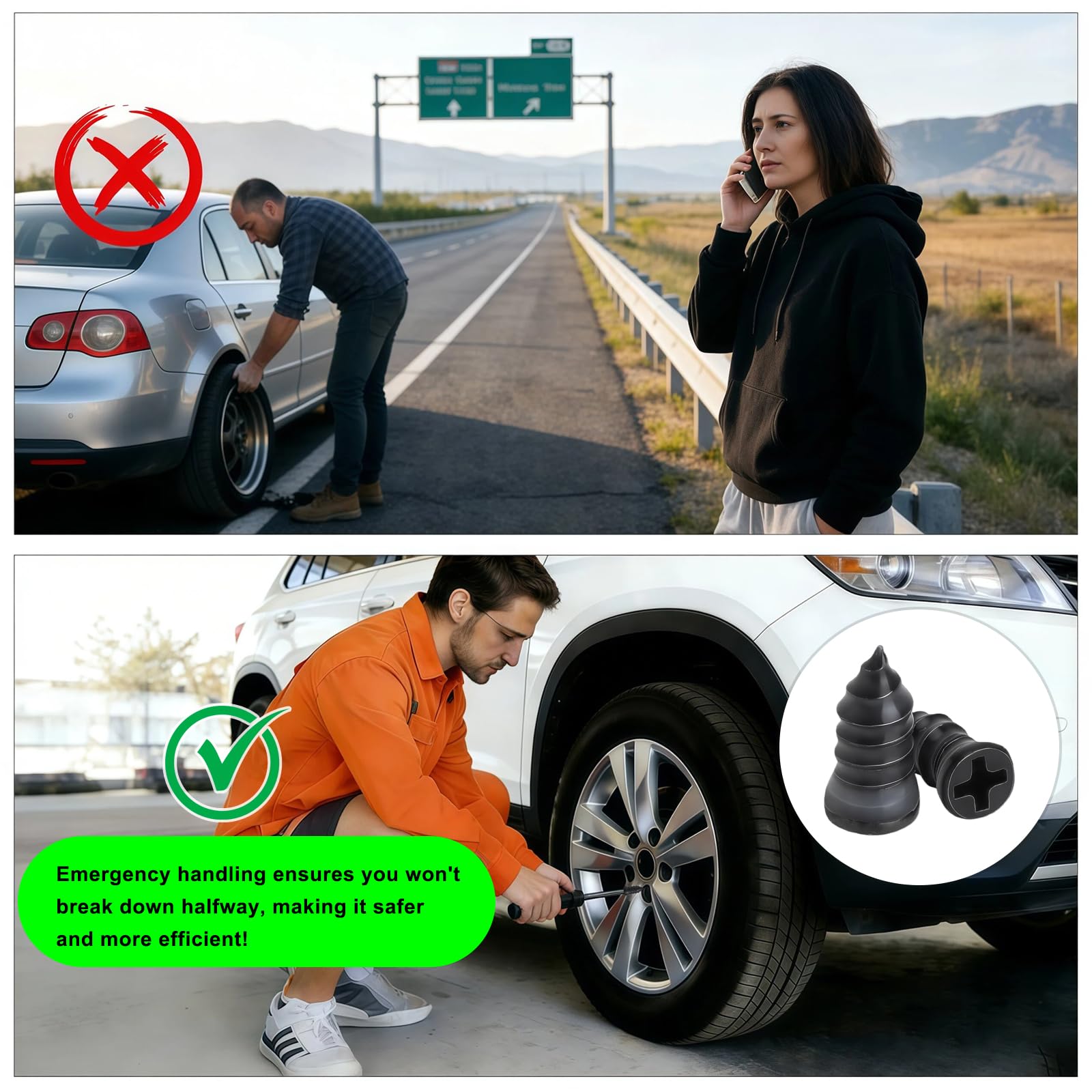 Kit de reparación de neumáticos para coche, 100 unidades, en 2 tamaños (35 + 35 L) con destornillador, sin cámara para coche, moto, SUV, camión, caravana, kit de emergencia contra pinchazos — view 5
