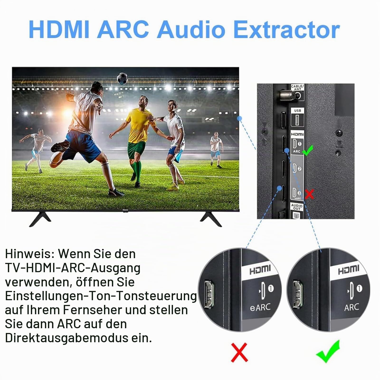 HDMI ARC Audio Extractor mit 24bit DAC - HDMI/Optical zu Optical, ARC, RCA & 3,5-mm - 5.1/2.0 Kanal 192kHz & CEC Lautstärkeregler - Für TV, PS5, Heimkino, Soundbar