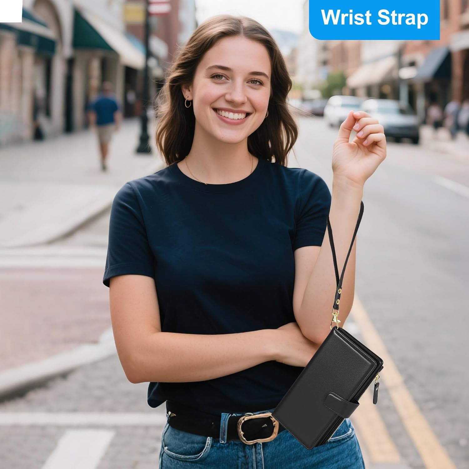 2 in 1 for iPhone 16 Pro Max Wallet Case Magnetic Compatible with Magsafe RFID Blocking Card Holder Detachable Phone Cover Zipper Purse Kickstand Wrist Strap for Men Women 6.9" 2024 Black