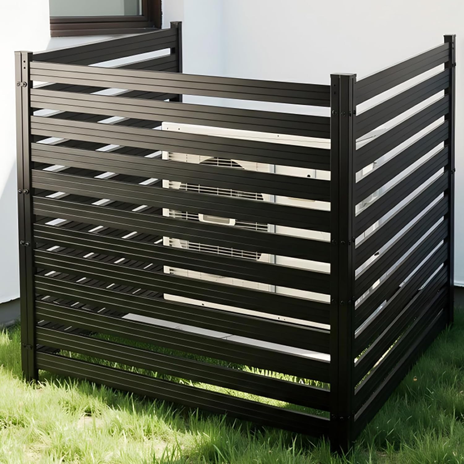 1 Panels No Dig Metal Privacy Fence Screen, 65" H x 38" W Outdoor Air Conditioner Fence, Trash Can Privacy Fence for Pool Equipment Enclosure, Decorative Garden Backyard