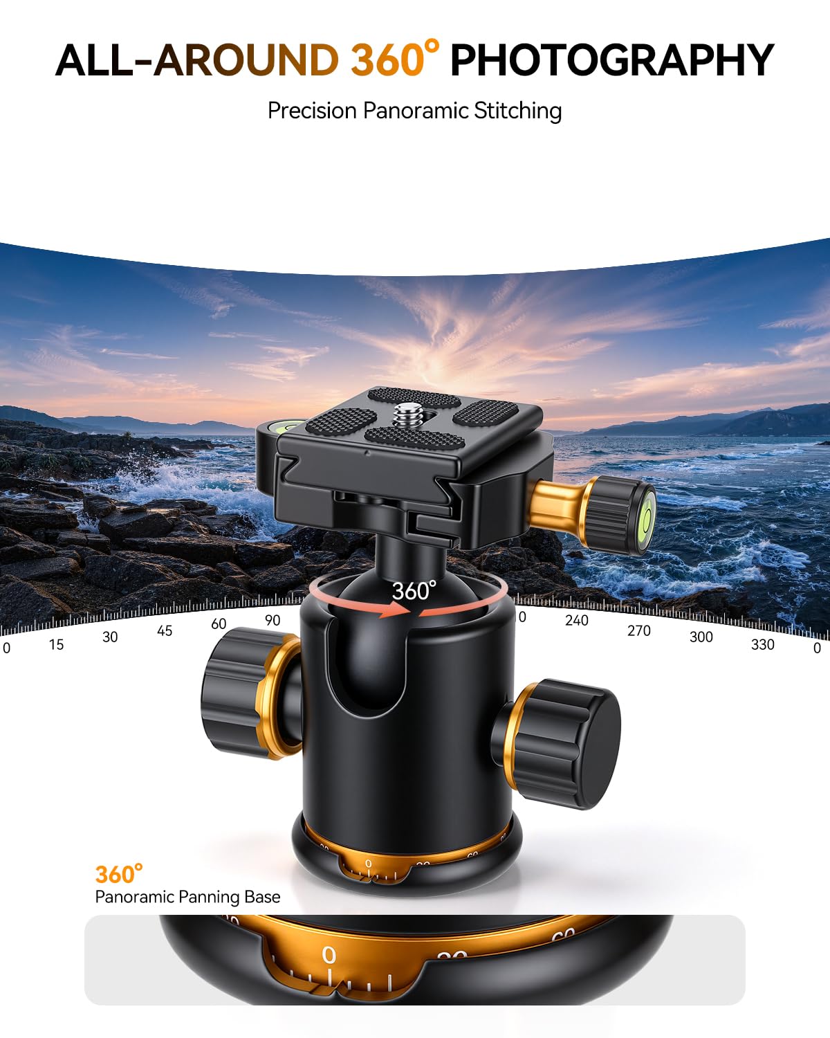 Pergear TH3 Pro Cabezal de Bola de trípode para cámara DSLR, Capacidad de Carga de 8KG/17,6 lbs, Giro de 360 Grados, Calidad de construcción de Metal, amortiguación de Ajuste Fino