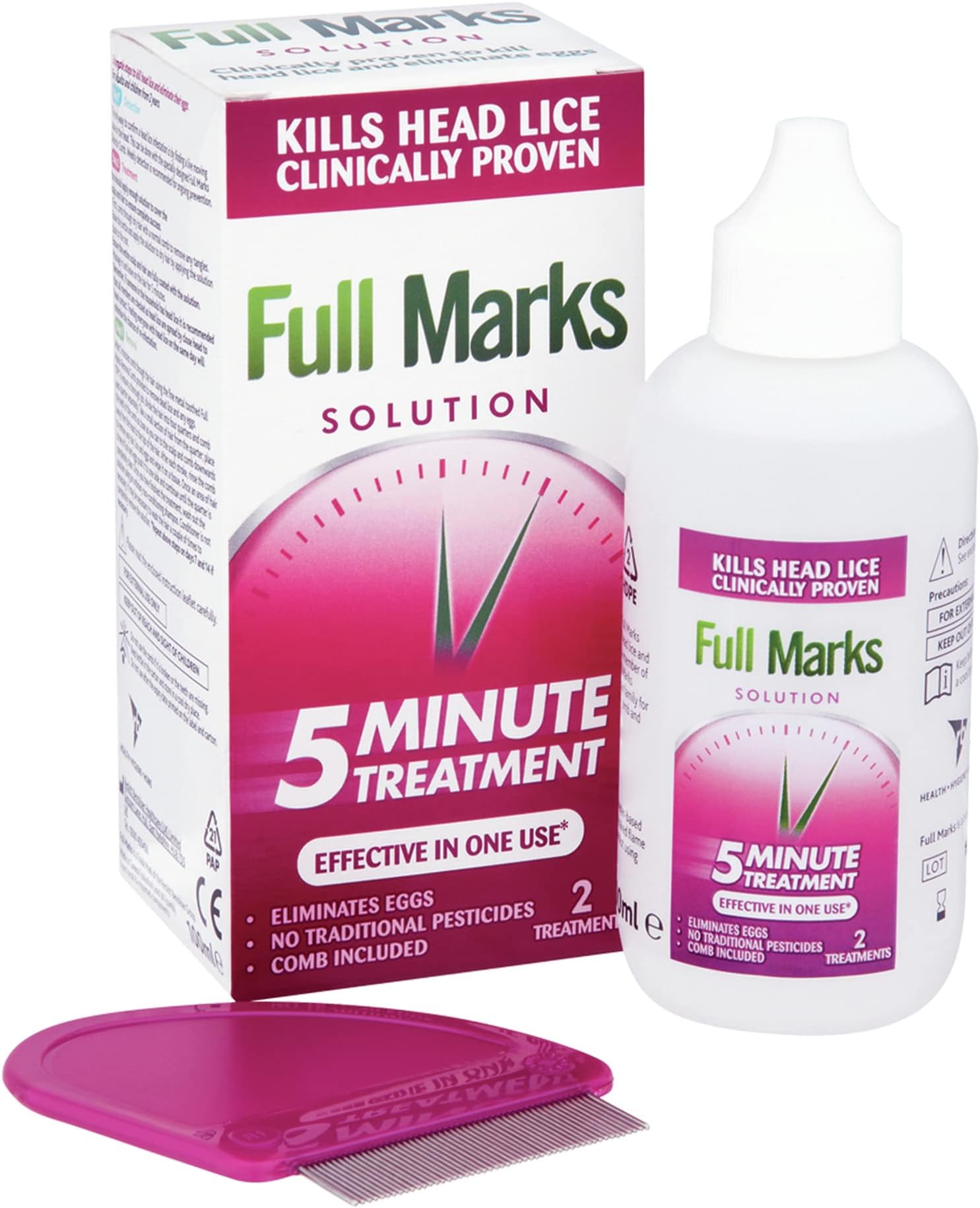 Full Marks 100 ml Lice Prevention & Egg Elimination Solution With Scalp Comb, 5-Minute Clinically Proven Treatment, Effective For Kids & Adults