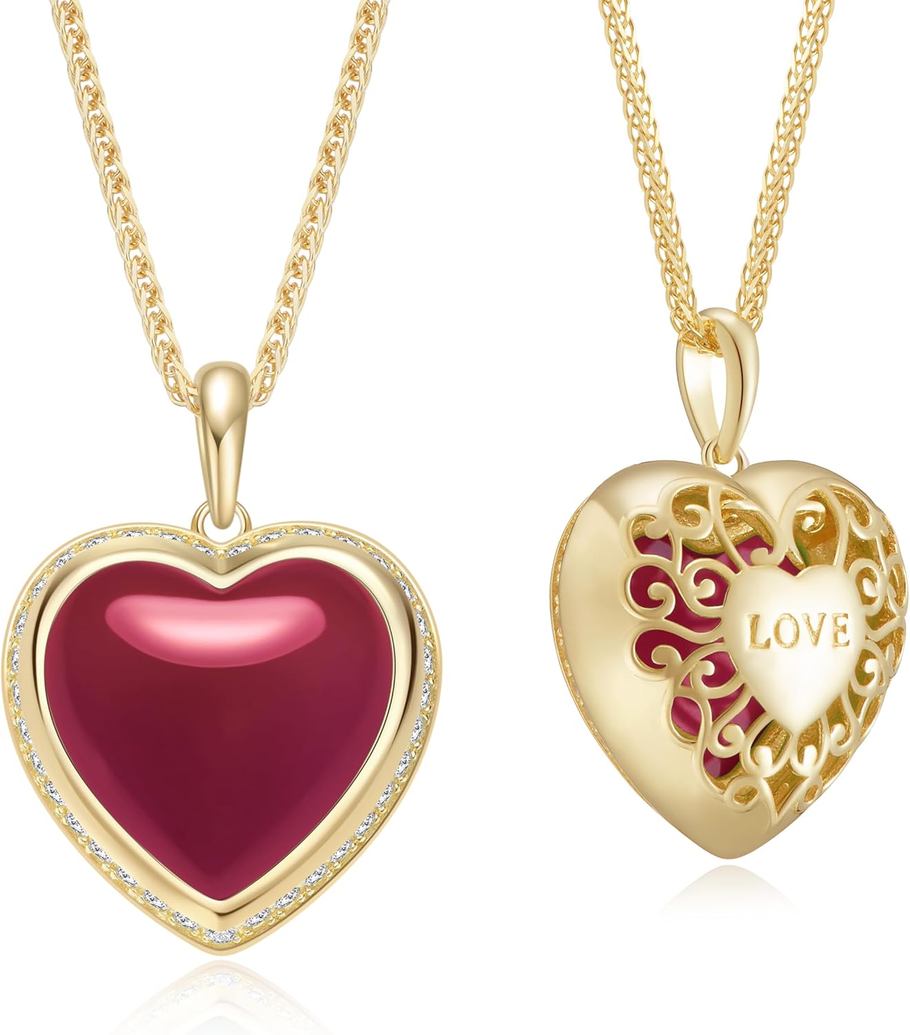 Heart Pendant Necklace for Women S925 Sterling Silver Natural Agate Jewelry Gift for Her Anniversary Valentine's Day