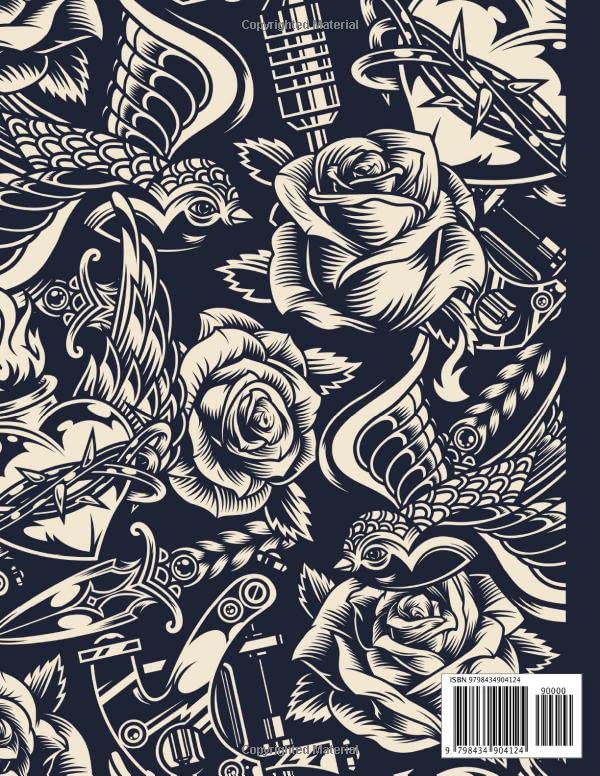Tattoo Sketchbook: Tattoo artist sketchbook, 120 large blank pages (8.5" x 11") plus dot graph paper & monochrome blackout cover (bird / rose / heart) - Image 2