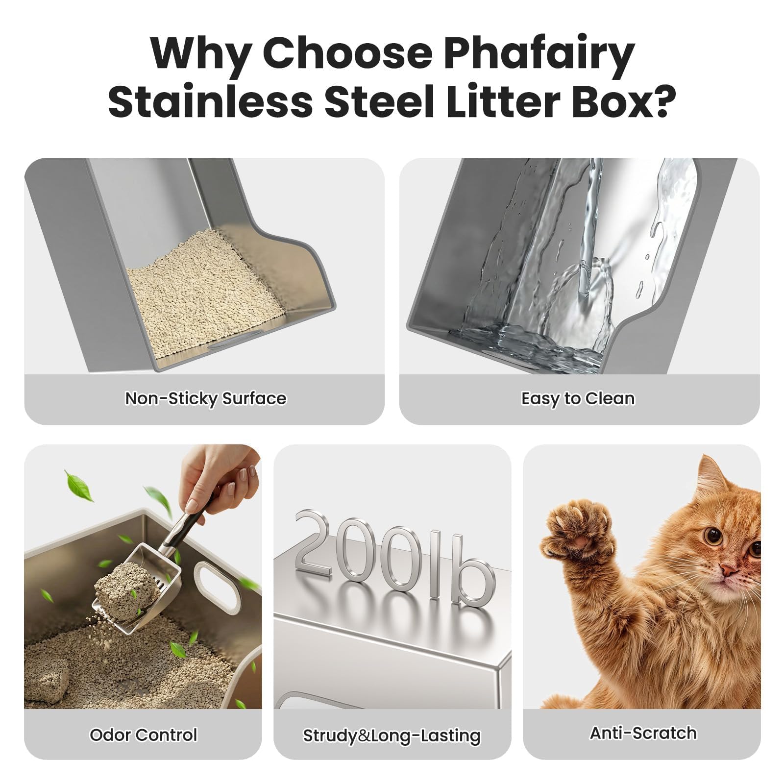 40L XXL Stainless Steel Cat Litter Box with High Sides,XXXL Metal Maine Coon Litter Box with Tall Walls for Big & Multiple Cats,One-Piece Deep Litter Box with Low Entry,Anti-Leakage,Non-Sticky - image 5