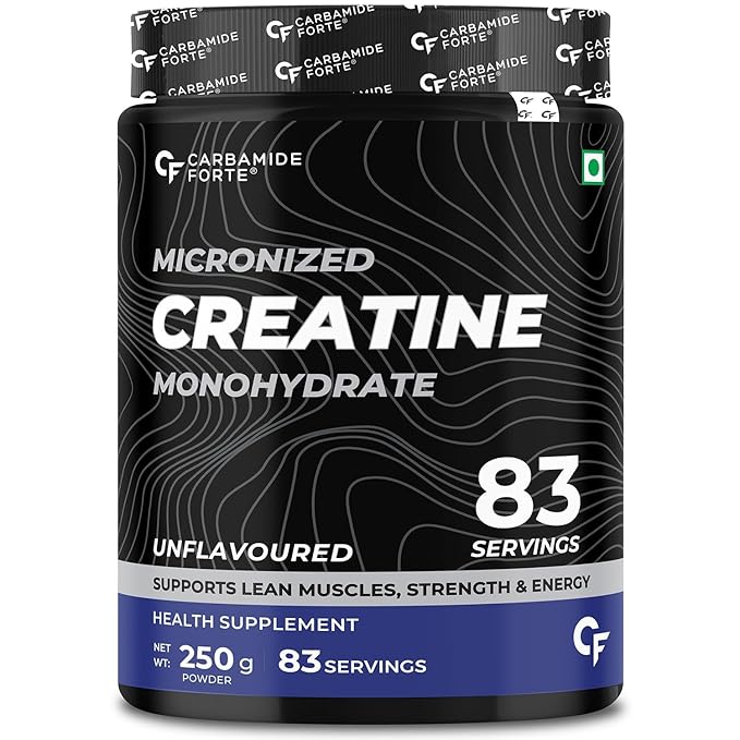 Carbamide Forte Creatine Mono Hydrate Powder | Micronized Monohydrate 250gm | Creatine Supplement for Lean Muscle Volumization, Strength & Energy - Unflavoured Powder - 83 Servings - 250g