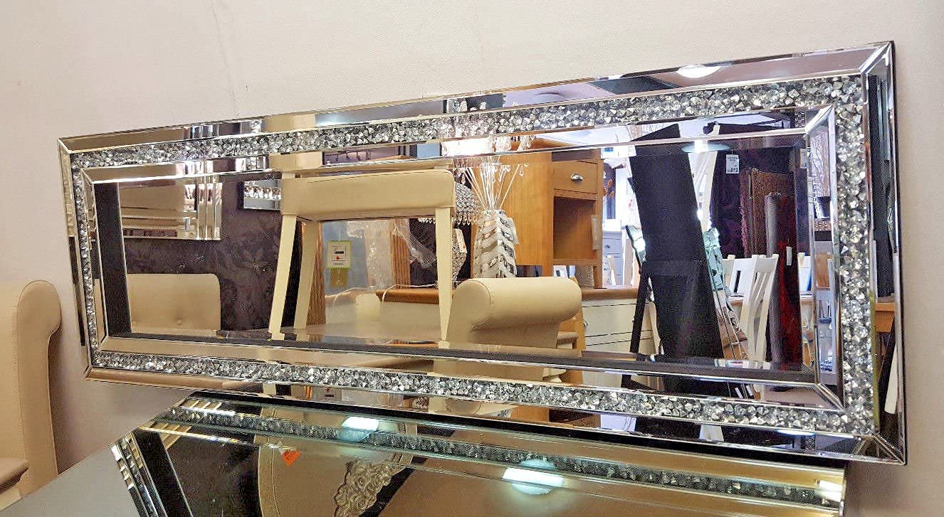 Deenz Silver New Diamond Crush Crystal Large Sparkly Wall Mirror 120X40cm Living Room The World's Largest Mirror Collection Of Store