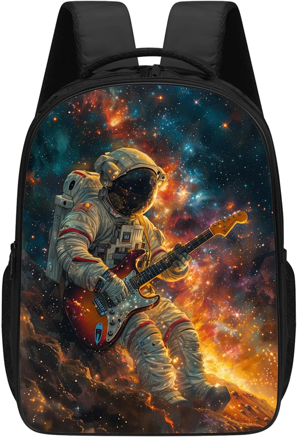 KOYI Astronaut Backpack for Boys, Space Astronaut Sit on the Planet Plays Guitar Backpack Universe Galaxy Sparkle Starry Stars Backpack School Bag,16 Inch Kids Backpacks for Elementary Boys and Girls