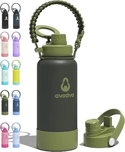 Miniatura 77 de Botella de agua aislada avodvo de 12 onzas con 2 tapas (tapa con popote y boquilla de 2 en 1, tapa magnética), botella de agua para niños con Azul