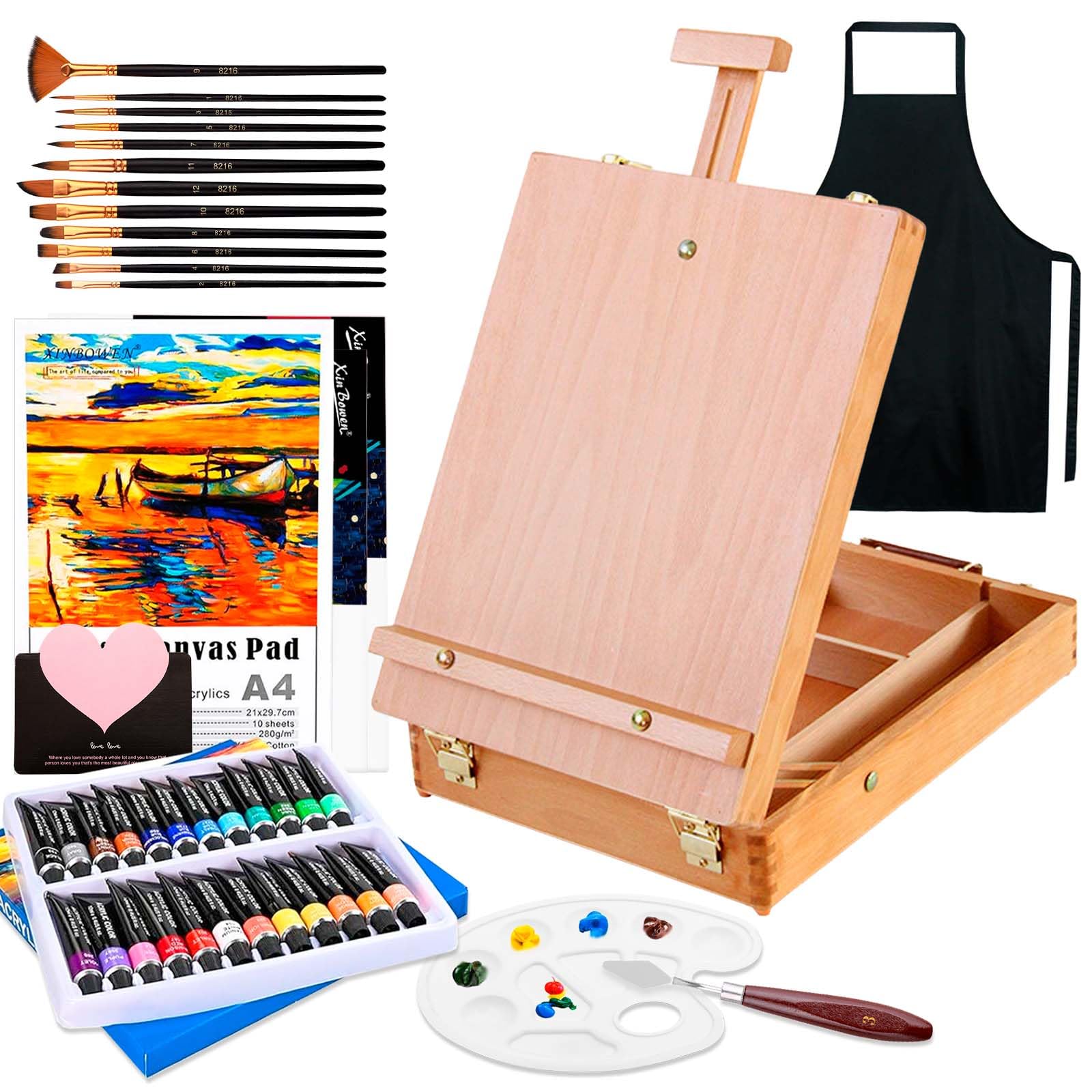 Vicloon 44 Pezzi Set Acrilici Pittura, 24 Colori Acrilica con Pennelli Raschietti Palette Tele Spugne Tavolozza Dipingere per Adulti Principianti e Professionisti per Carta Ceramica