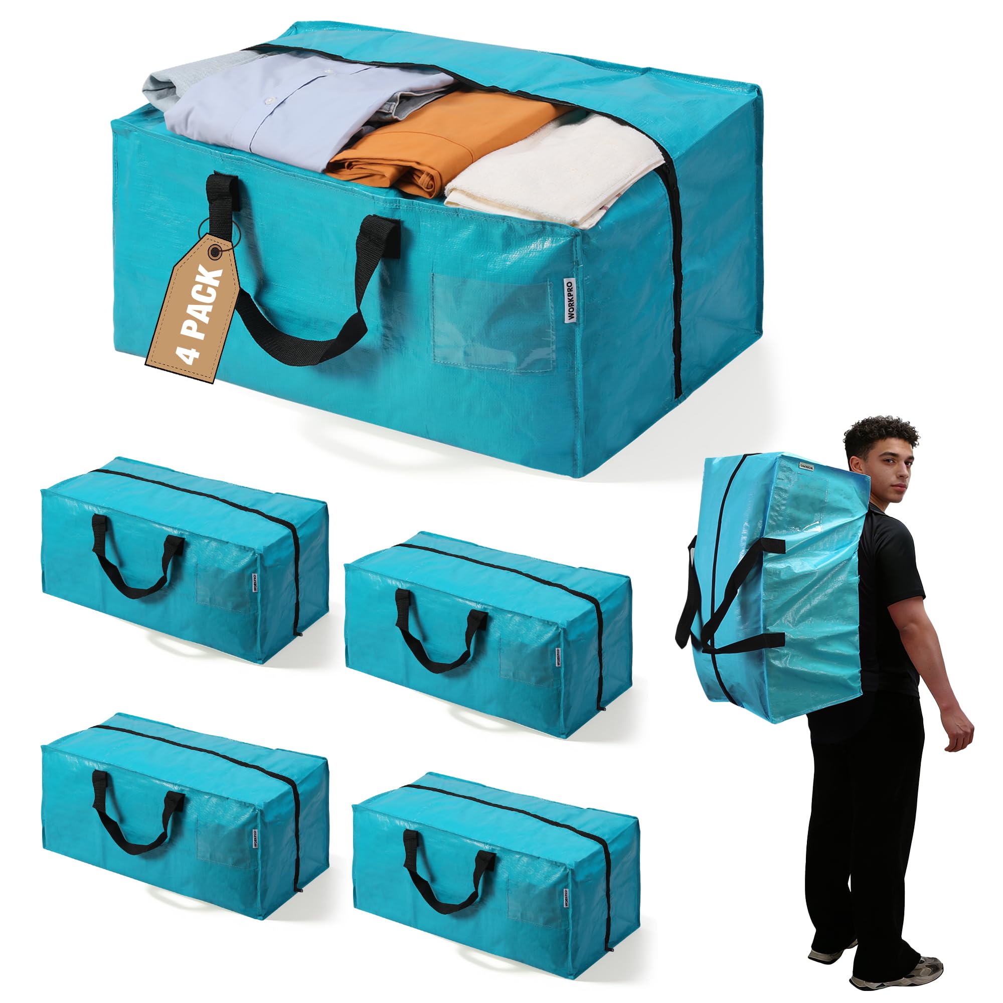 WORKPRO 4 Pack Extra Large Moving Bags with Backpack Straps &amp; Handles