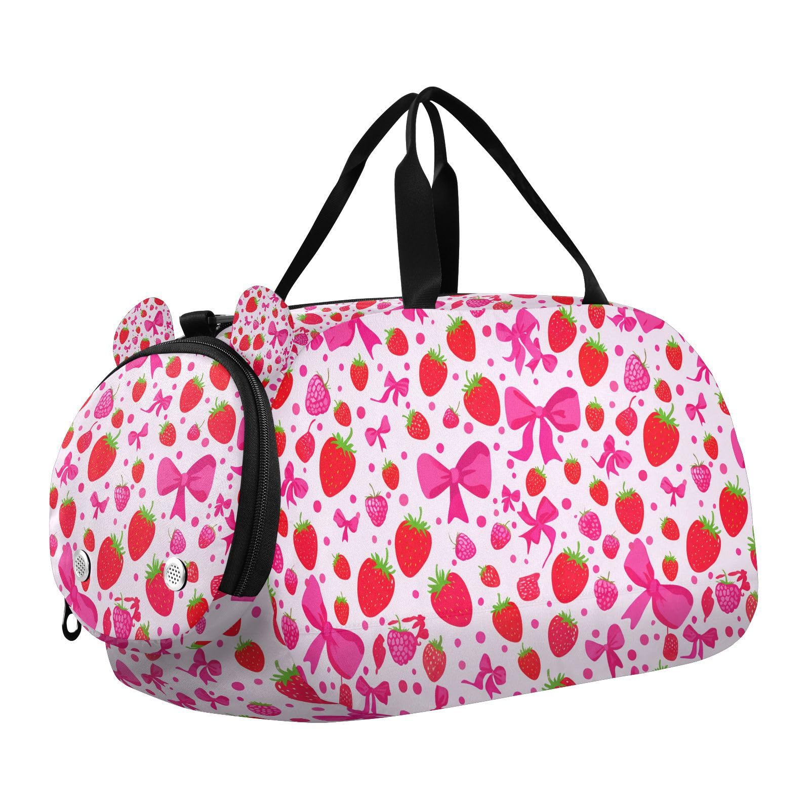 Bulletgxll Strawberries and Bows Kids Duffle Bag, Overnight Travel Sport Gym Bags with Shoe Compartment for Boys & Girls