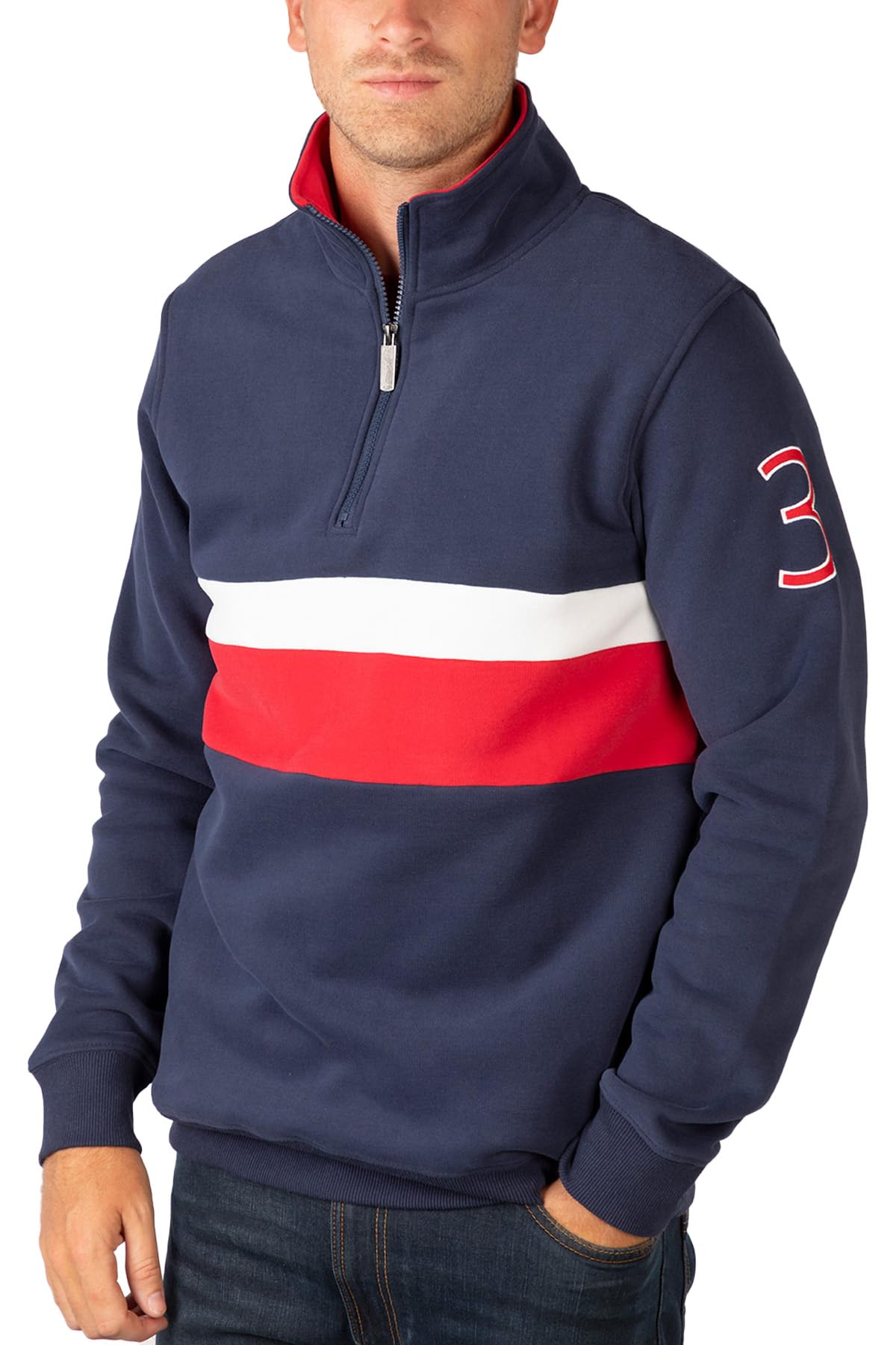 Rydale Men’s Overhead Sweatshirt Quarter Zip Striped Jumper Top Sweatshirts for Men (XL, Navy)