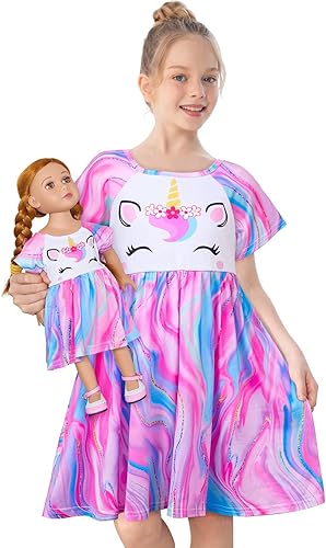 Play Tailor Camisón a juego para muñeca y niña, pijama de unicornio, vestido de noche para niñas y muñecas de 18 pulgadas