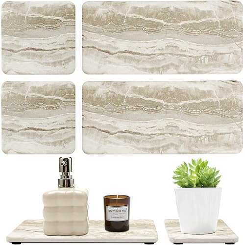 Set of 4 Drying Stone for Kitchen Counter Soap Tray Ceramic Bathroom Sink Trays Hand Soap Dish Stone Quick Dry Mat Toothbrush Sponge Holder Kitchen Sink Caddy Diatomite Coaster Bathroom Trays