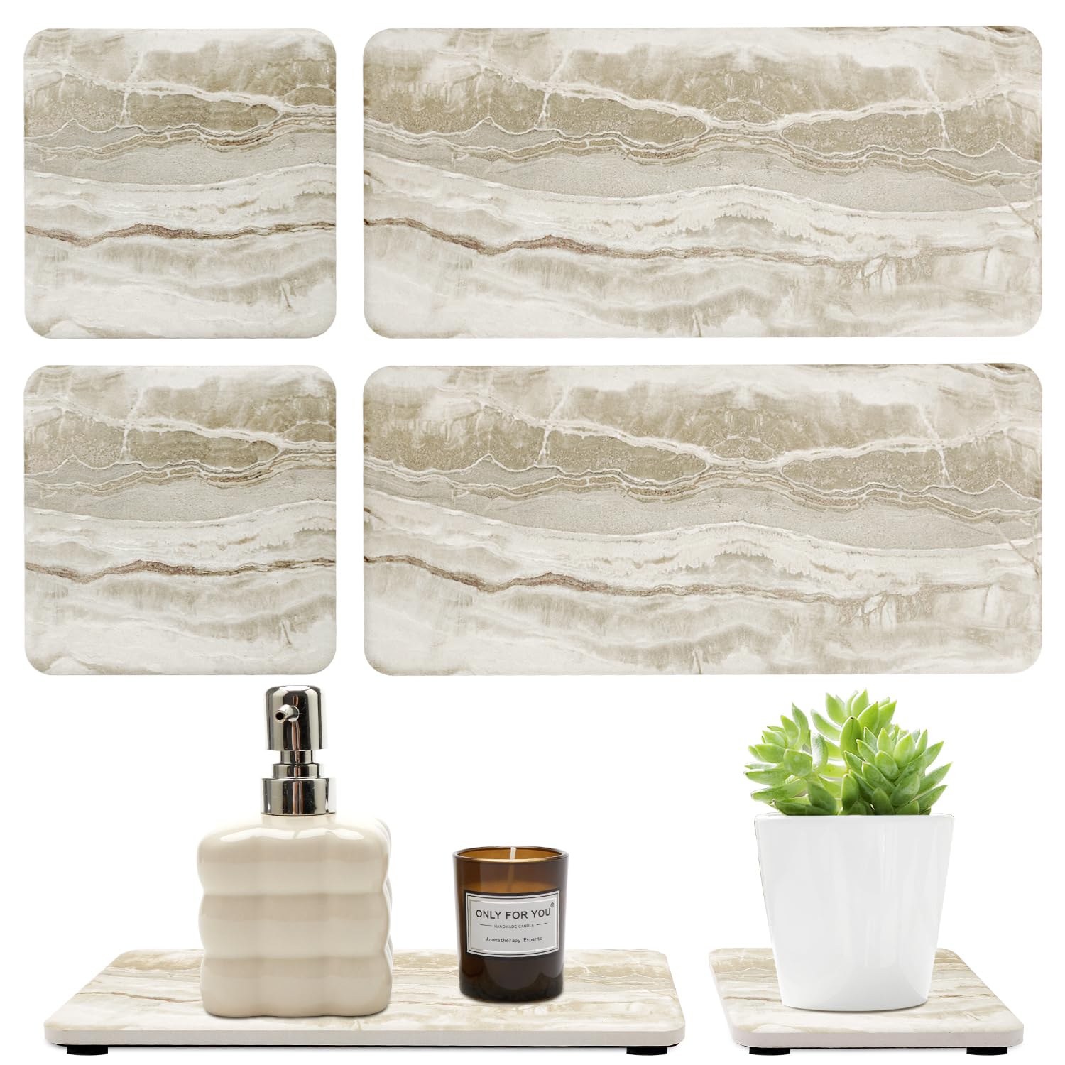 Set of 4 Drying Stone for Kitchen Counter Soap Tray Ceramic Bathroom Sink Trays Hand Soap Dish Stone