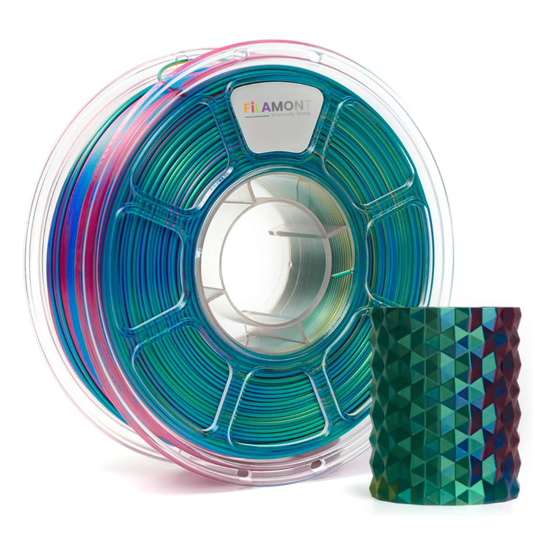 FiLAMONT PLA Silk Filament 1.75mm, 3D Printer Filament, Shiny Silk 1.75 PLA Filament, 1kg(2.2Lbs)/Spool (Silk TRI TORQUOISE,Gold,Coral)