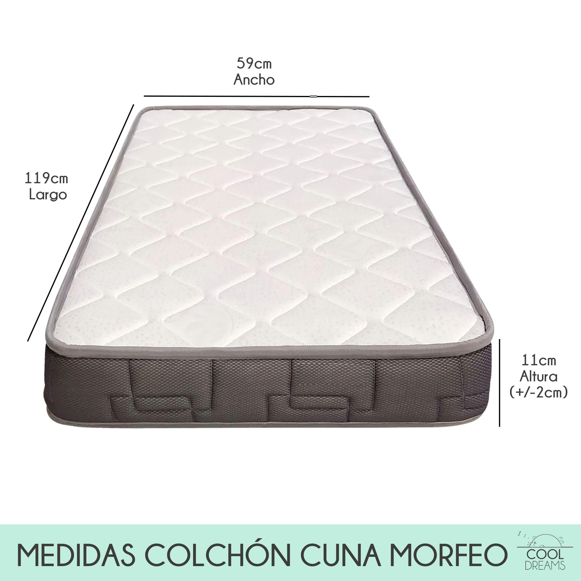 Colchón Cuna 120x60 cm Morfeo, Espuma HR de firmeza Media-Firme, Color Blanco, Certificado Oeko-Tex® y CertiPUR CoolDreams