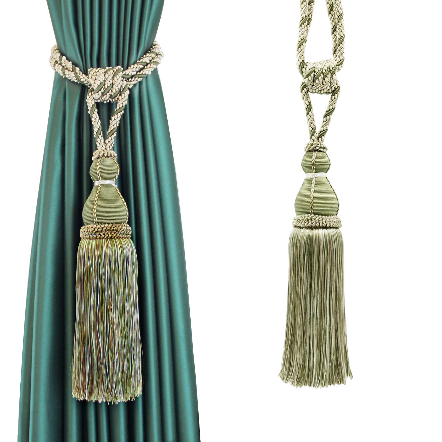 Tassel Curtain Tiebacks， Tassel Curtain Tiebacks Braided Rope For Home Office Decor Multicolor 1/2 pcs(Grün,1pcs)