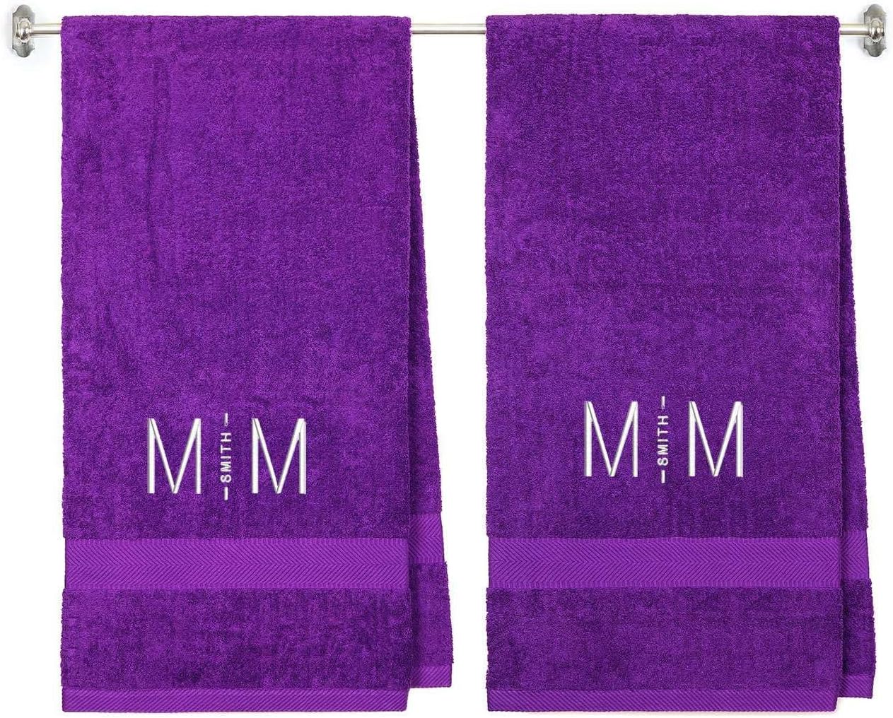 BY LORA Personalized Cotton Towels, 100% Terry Cotton Bath Towels with Embroidered Name and Initial, Set of 2 for Bridesmaide, Anniversary, Wedding Day, Shower and Spa - Charcoal