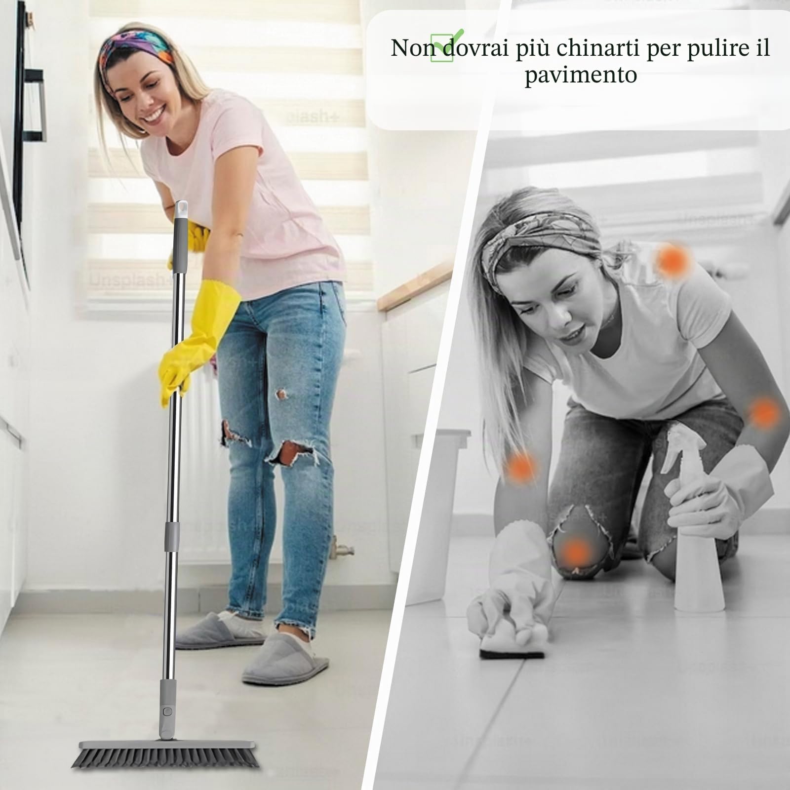 Spazzola per fughe con manico lungo per la pulizia del bagno, spazzola per la pulizia delle fughe per pavimenti piastrellati, girevole a 180°, per cucina, battiscopa, garage, terrazze, ponti