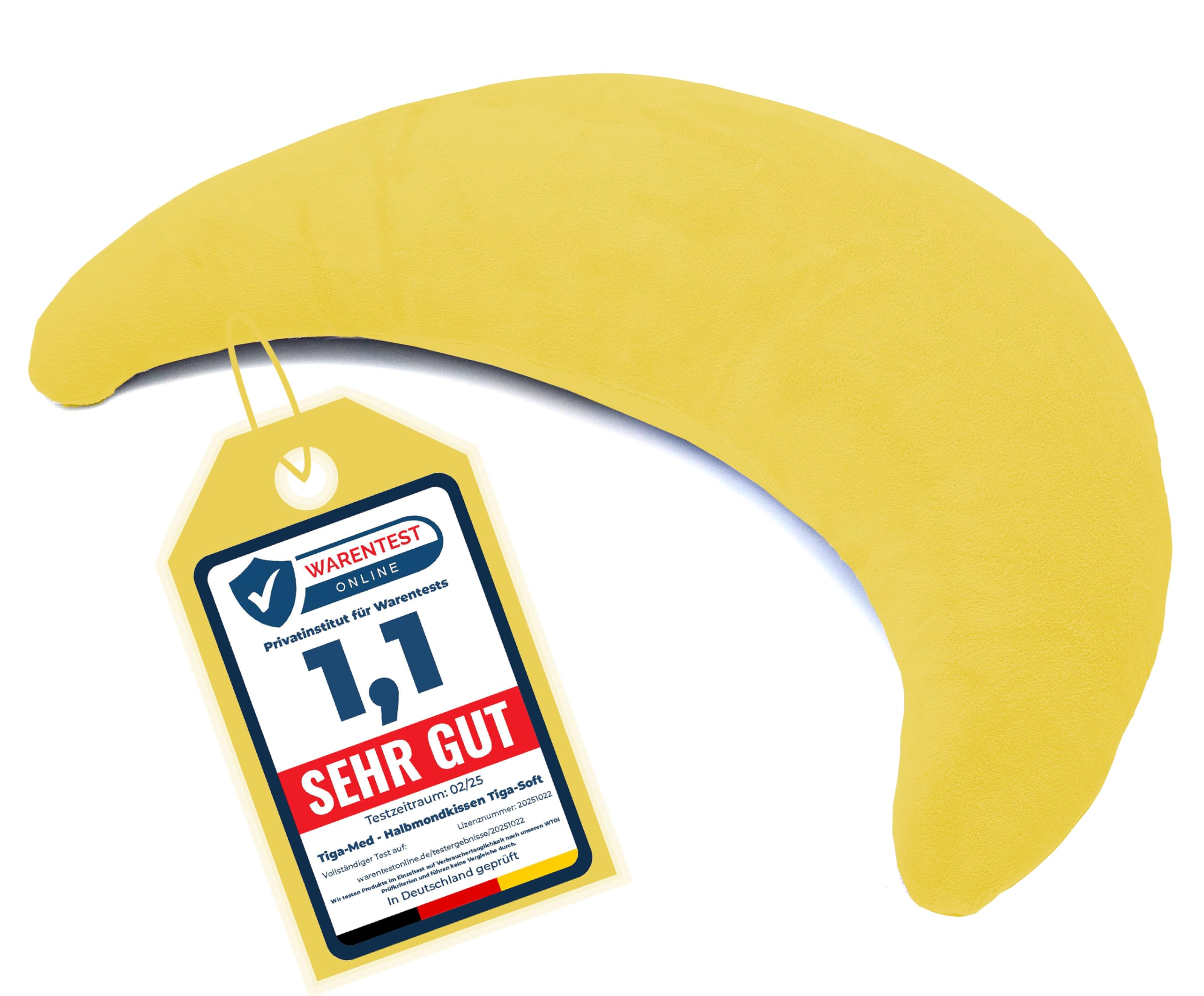 Tiga-Med Halbmondkissen TIGA-Soft | Ergonomisches Nackenkissen/Stillkissen/Kopfkissen mit Mikroperlen | zum Entspannen, Schlafen, Lesen und Stillen | Bezug separat waschbar bei 40°C (Mondgelb)