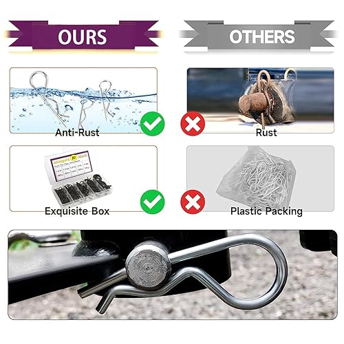 Miniatura 7 de 10 pasadores de enganche resistentes, clips R, pasadores de chaveta, alambre de retención de resorte chapado en zinc negro, grandes para tractores