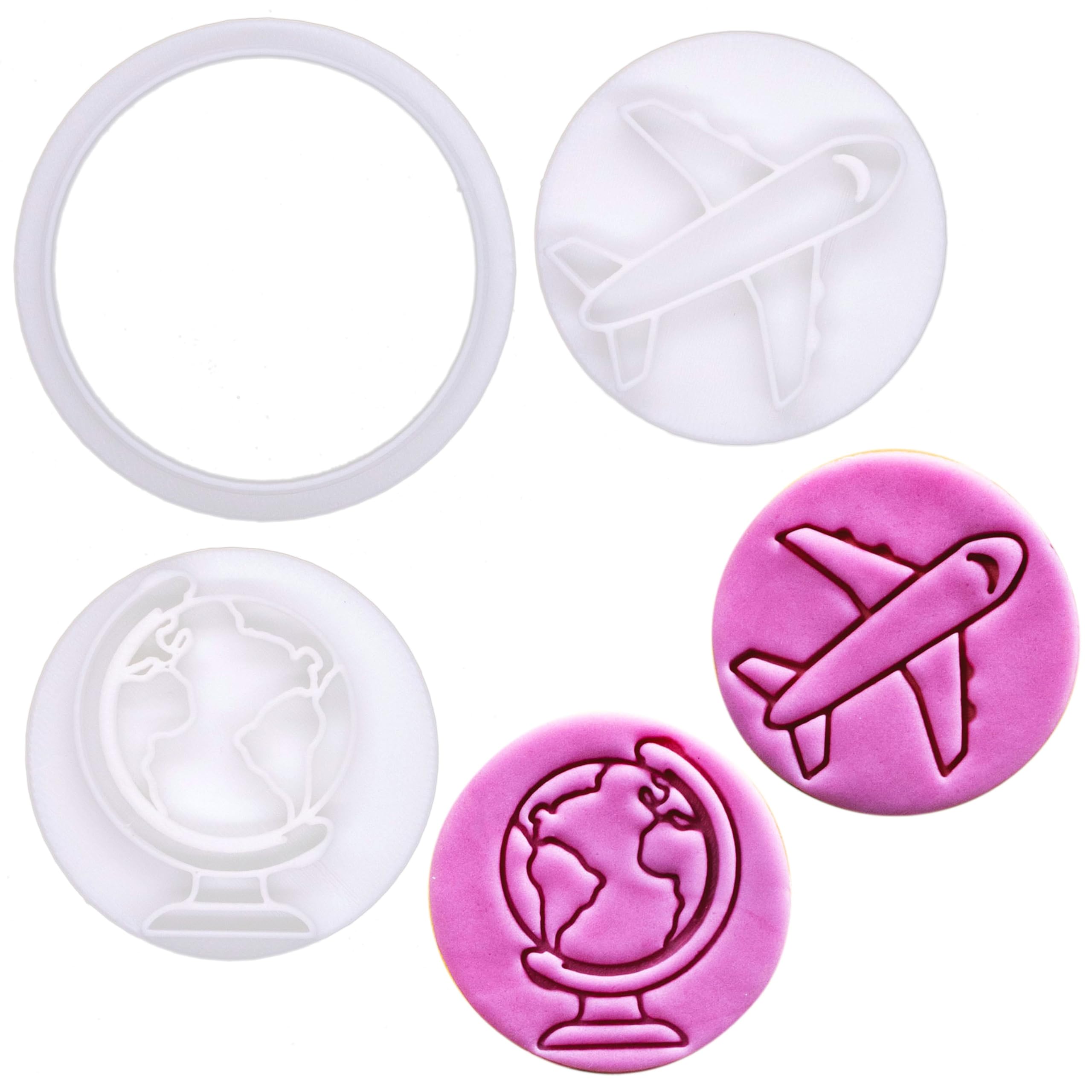 BAKERLOGY Adventure Awaits - Juego de mini cortador de galletas y sellos de 5 cm, diseño de avión y globo para galletas, cupcakes y decoraciones de fondant
