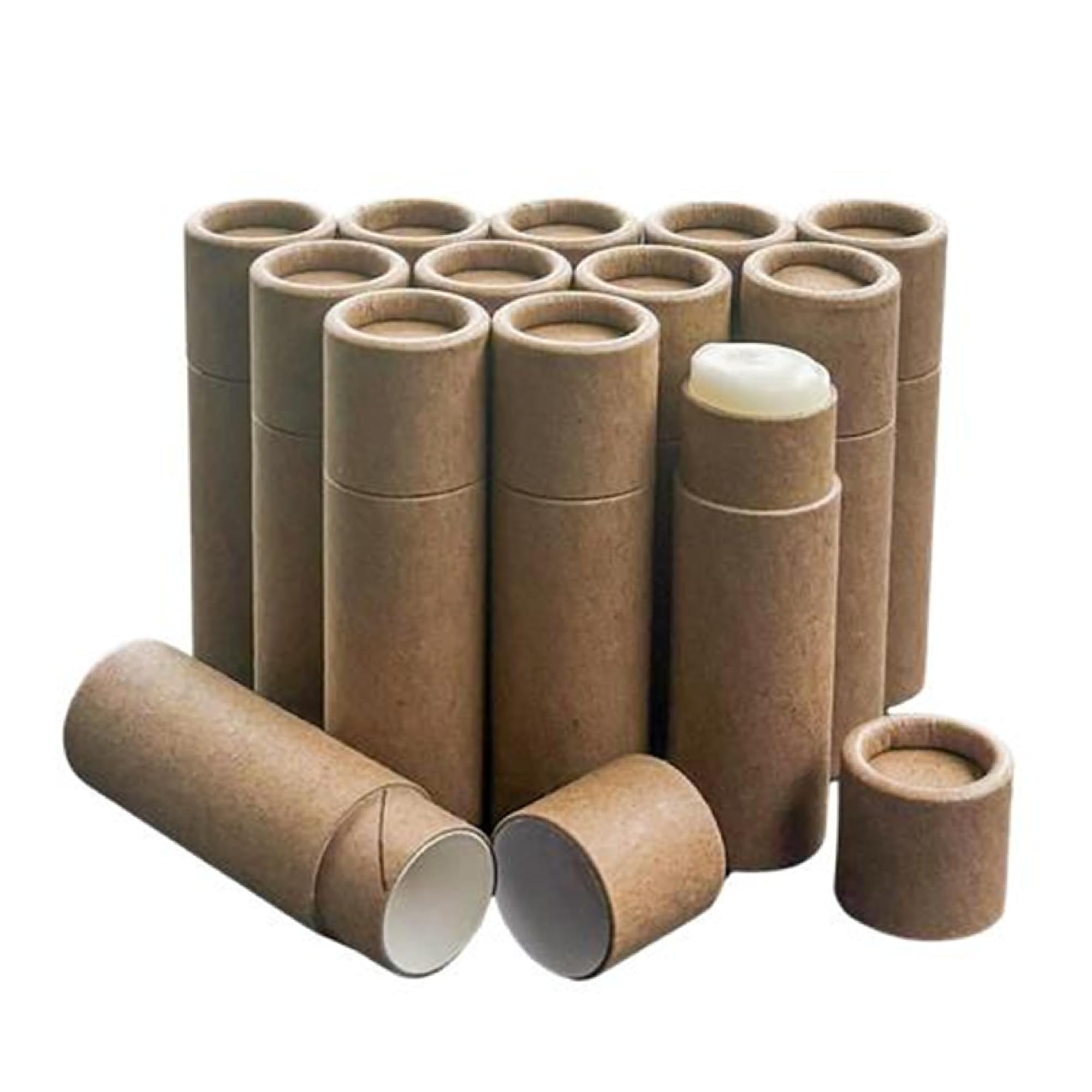 GreenWay 0.15oz / 4.25g Kraft Paperboard Lip Balm Tubes with Lids - 12 Pack Lip Gloss Tubes Refillable DIY Cosmetic Containers – Extra Thick Push-Up