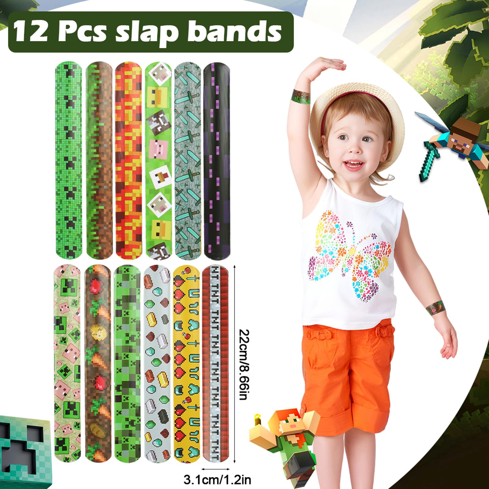 Bomboniere Compleanno Tema Videogiochi Miner - 94 Pezzi Con Portachiavi, Braccialetti E Adesivi