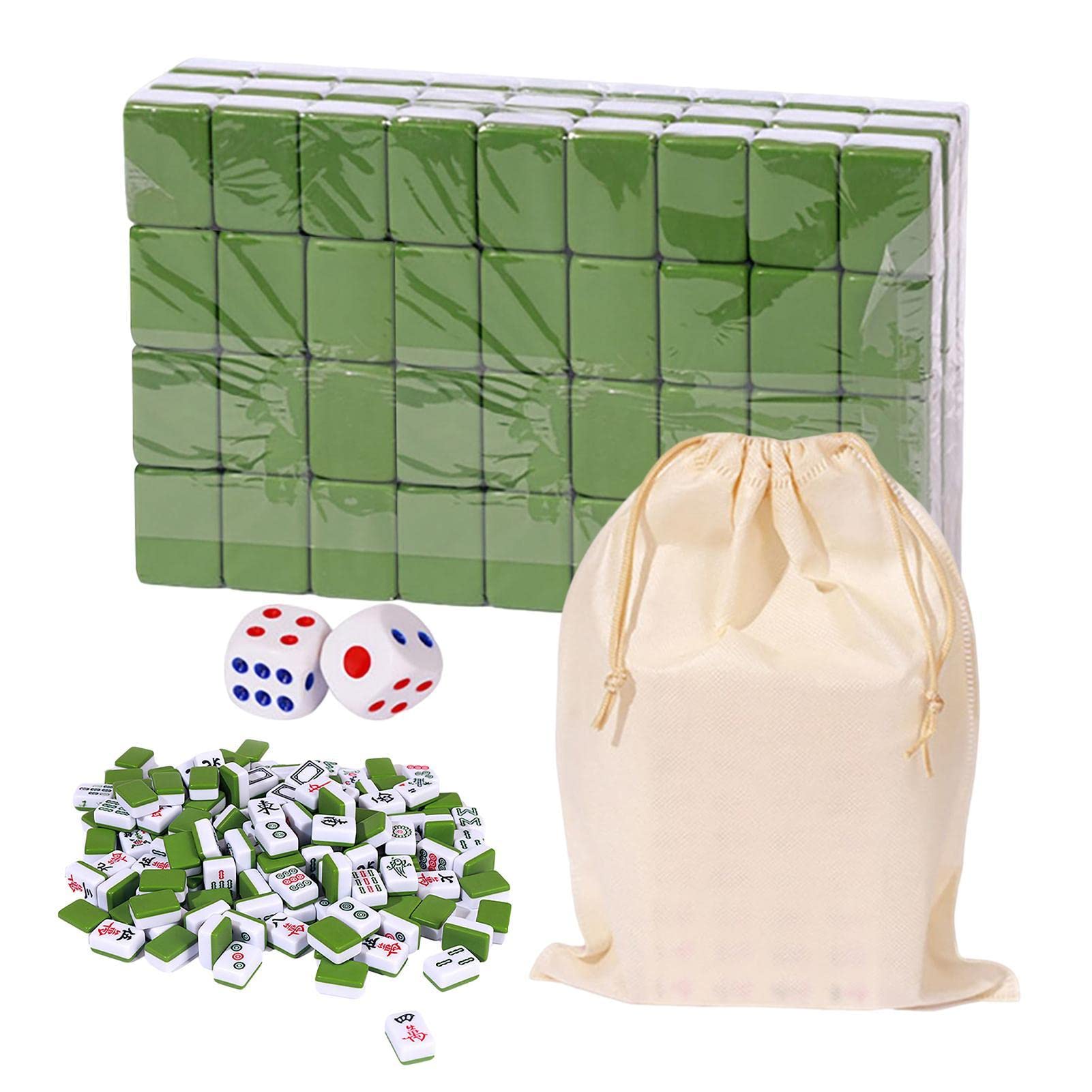 Mahjong Sets - Travel Chinese Traditional Board Game with Large Storage Bag - Wear Resistant Melamine Resin 144 Tiles Table Game, Camping Picnic Playset for