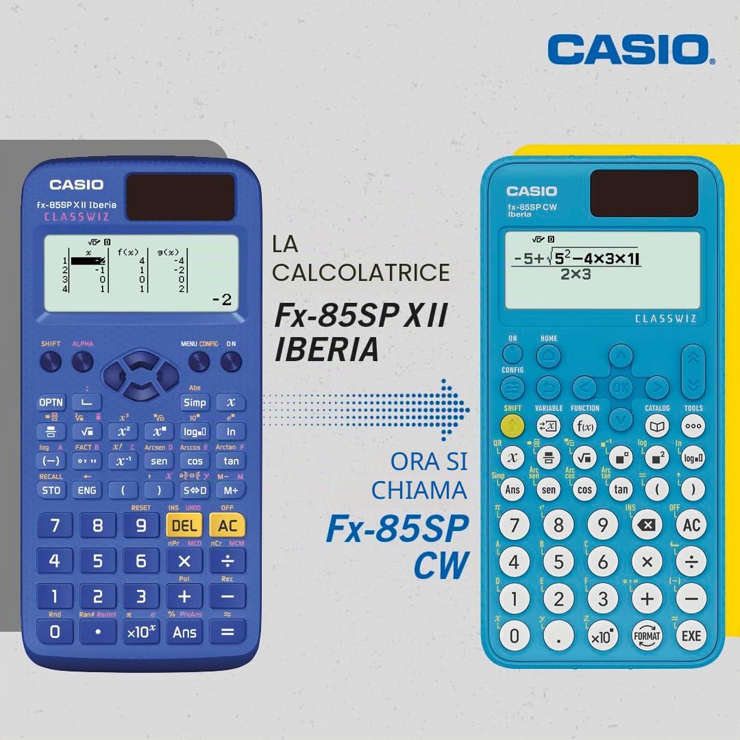 Casio FX-85SP CW - Calcolatrice scientifica, consigliata per curriculum spagnolo e portoghese, 5 lingue, più di 300 funzioni, solare, colore blu