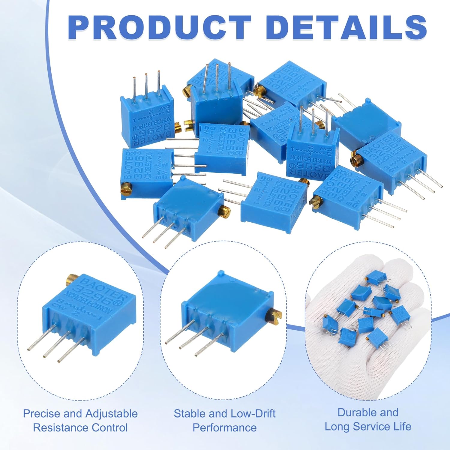 MECCANIXITY 20Pcs 1K Ohm Multiturn Trimmer Potentiometer, 3296X Side Adjustable Variable Resistor High Precision Potentiometer for Precision Circuit Adjustment, DIY Electronics Projects