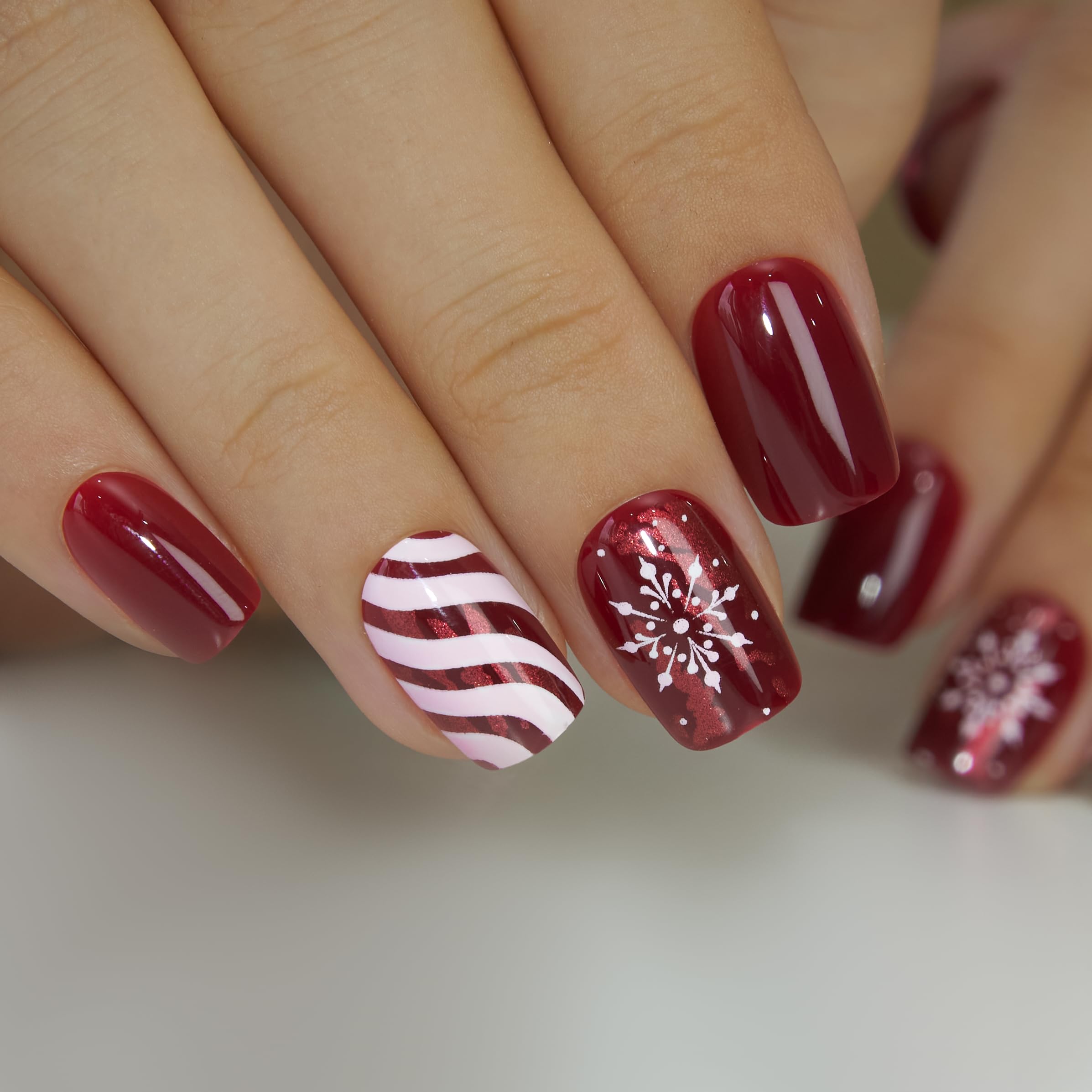 Curvlife Press On Nails – 30PCS Full Cover False Natural Fit Soft Gel Fake Nails Tips, Easy to Apply at Home Glue On False Nails Kit (Holiday Frost, Short)