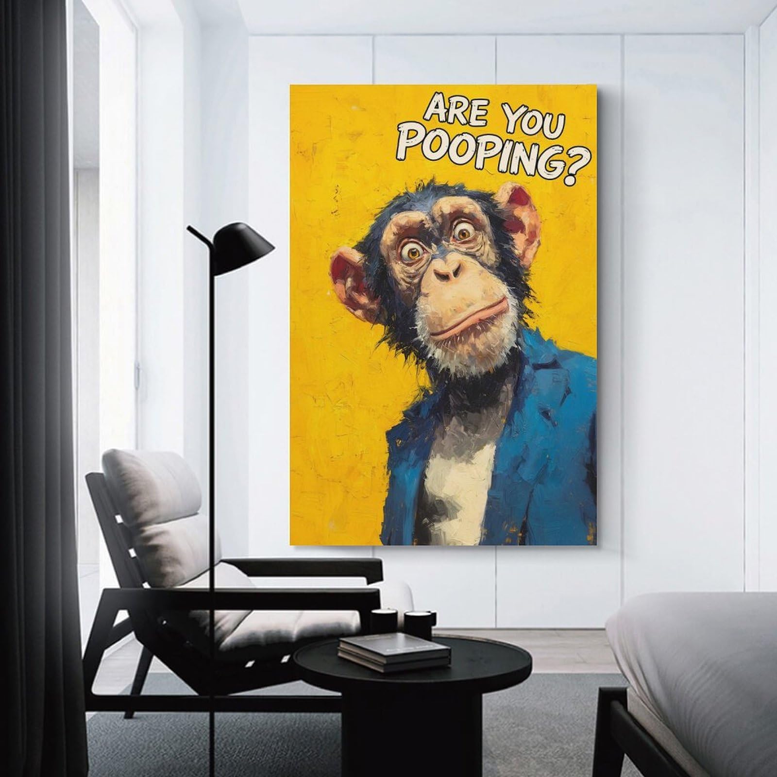 Junmoney Wall Art Print Chimpanzee in A Suit Asking A Question, 12x18inch(30x45cm), for Study, Office Or Focused Interiors, Decorative Artwork for Productive Spaces