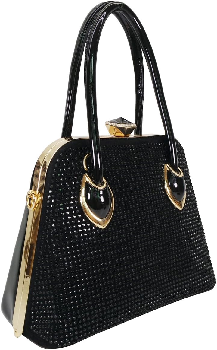 Women's Black Rhinestones Round Rectangle Tote Bag