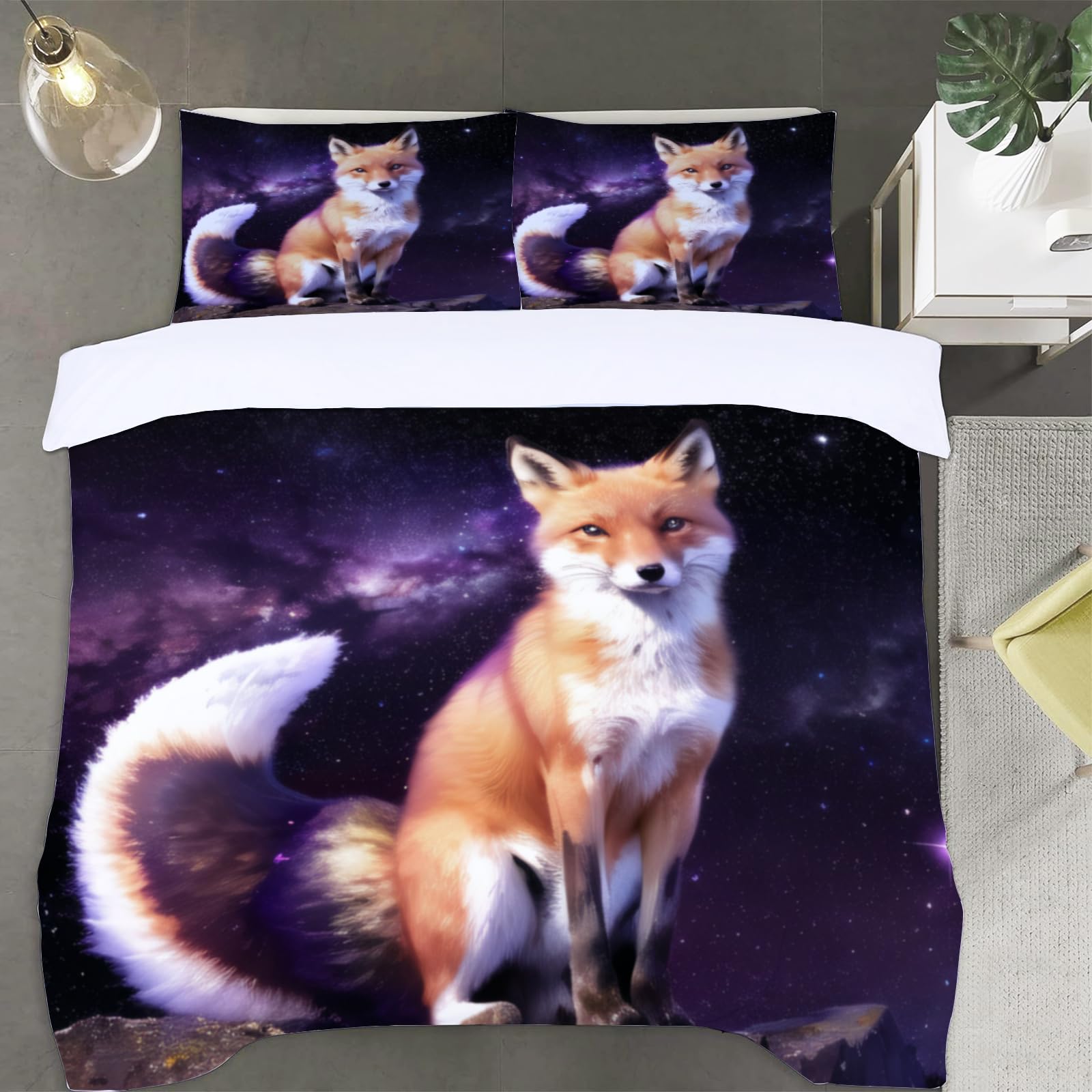 Housse de couette 220x240 zippée microfibre anti-plis imprimé renard