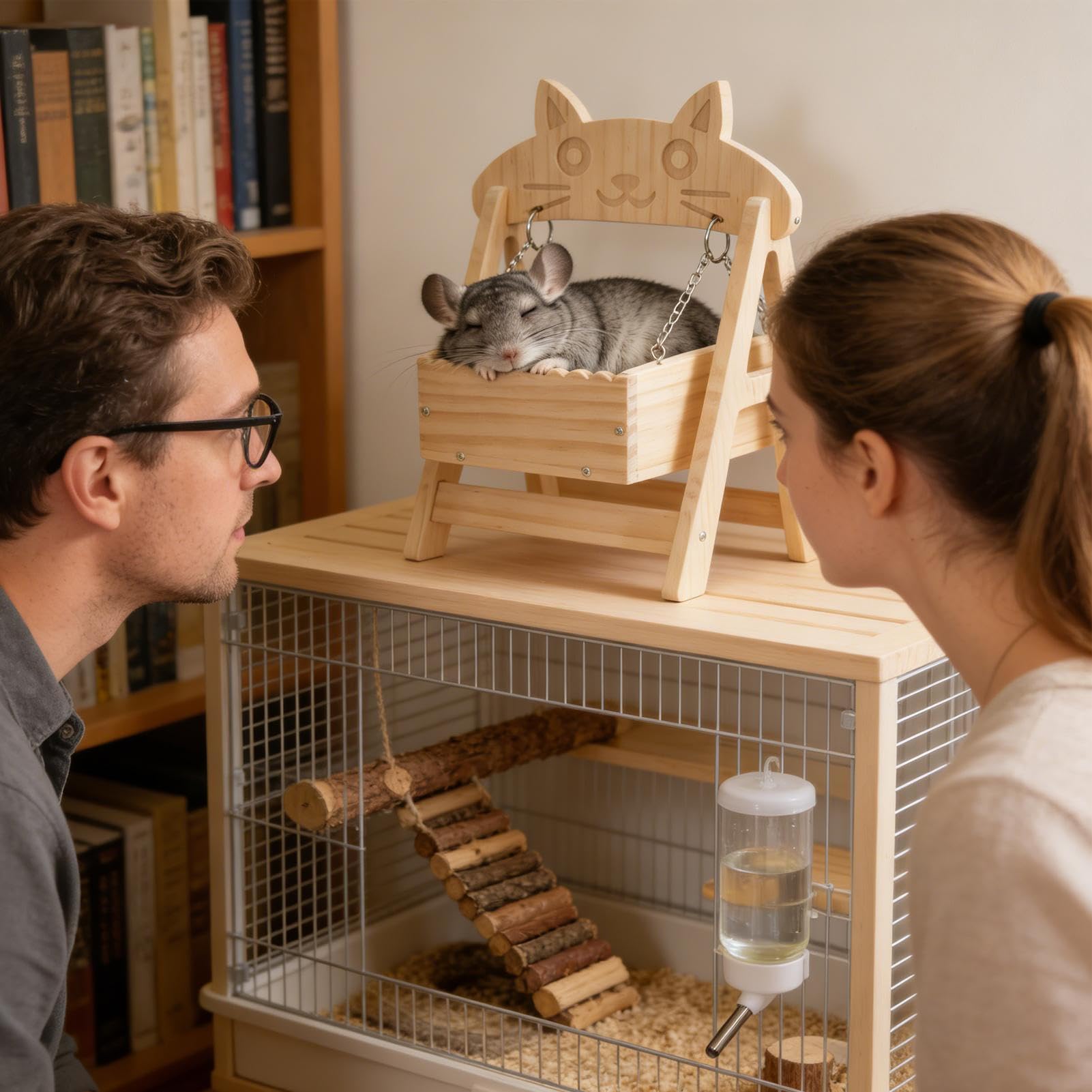 Hamster Schaukel Hängematte | Nagelsicheres Holz Zubehör Für Kleintierkäfige - Hamster Hängematte aus Holz,Für Mäuse, Zwerghamster, Chinchillas, Frettchen, Kaninchen Haustiere Zum Verstecken, Dösen Un
