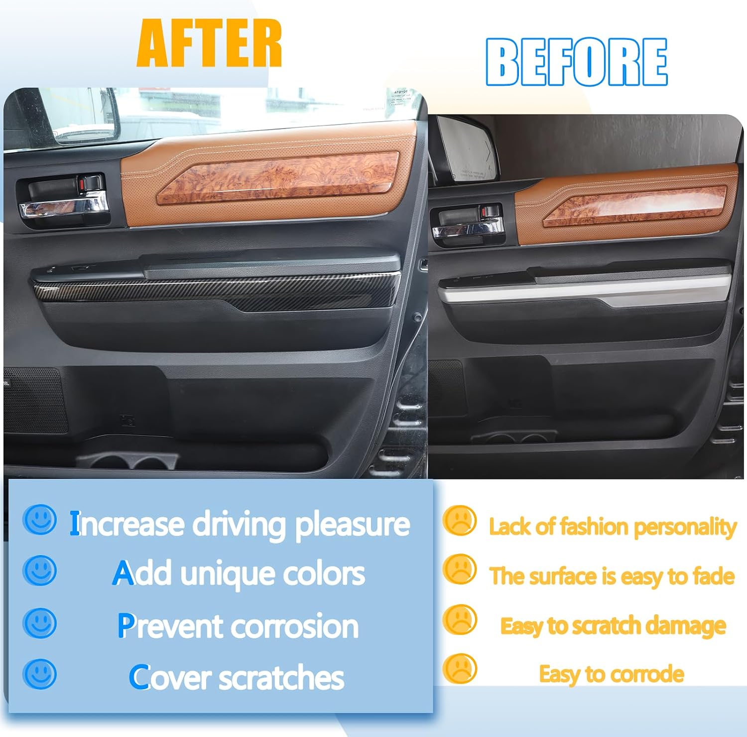 LLKUANG Car Inner Door Armrest Panel Decoration Strip Trim Compatible with Toyota Tundra 2014-2020 Pickup Car Door Protective Panel Cover Accessories(Not fit Double Cab Model) (ABS Carbon Fiber)